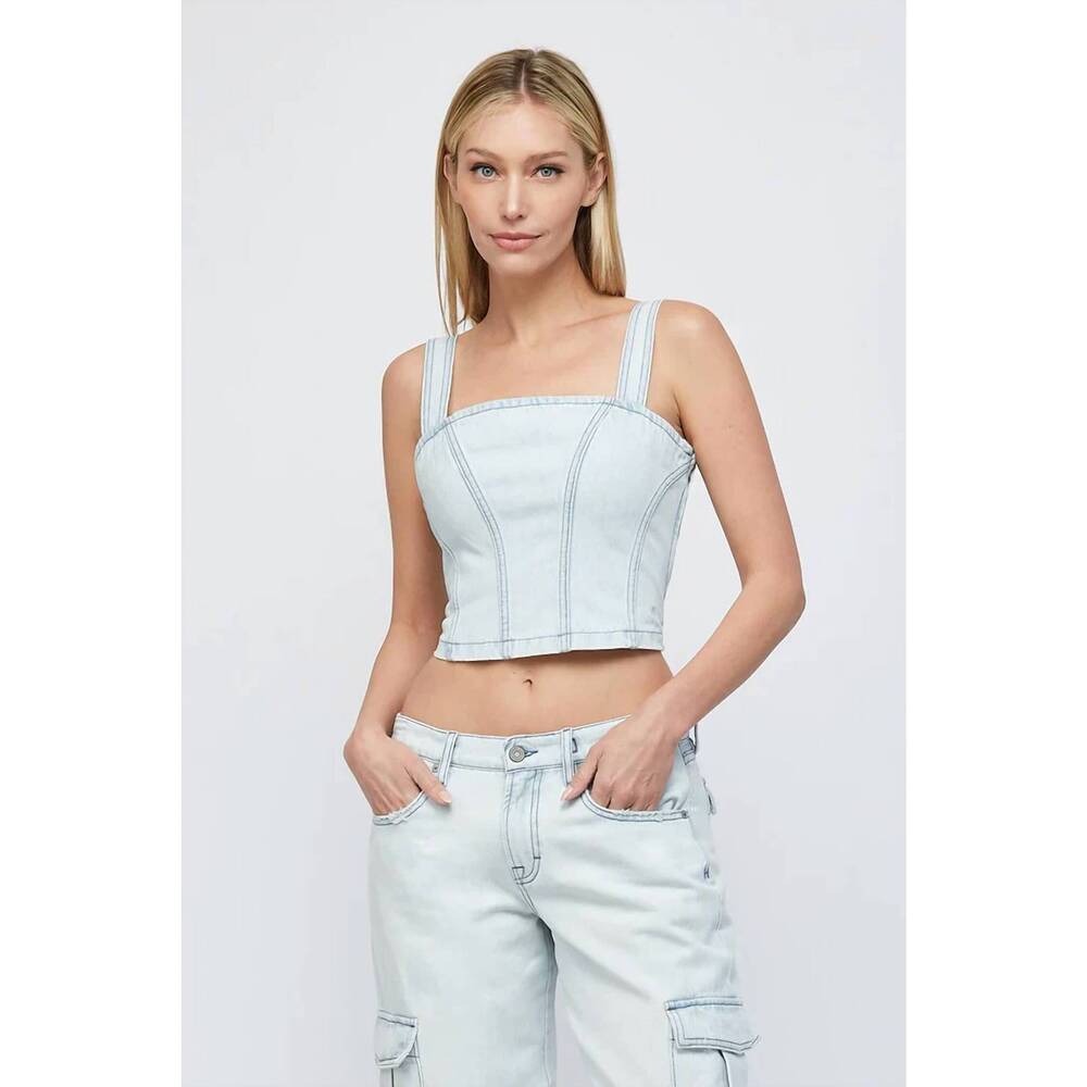NEW HIDDEN abby bustier top in light wash